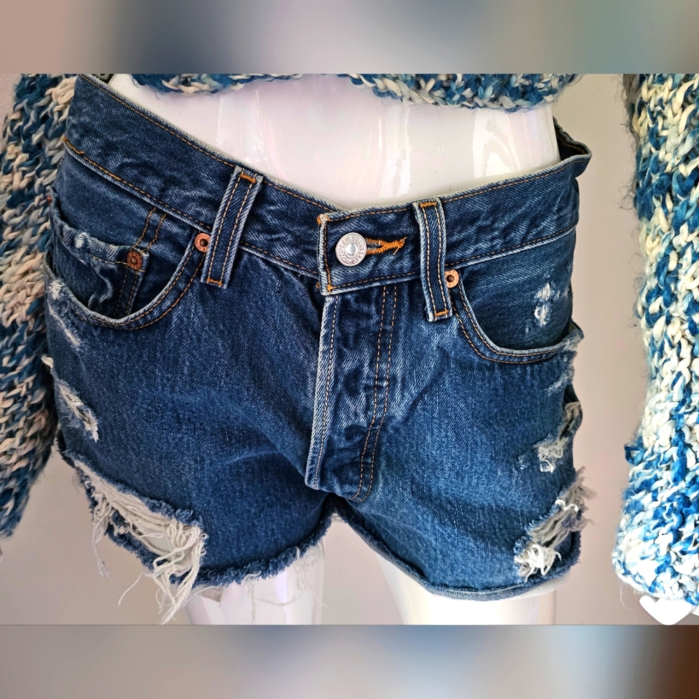 501 Levi's Ripped Denim shorts. Petros Vintage.